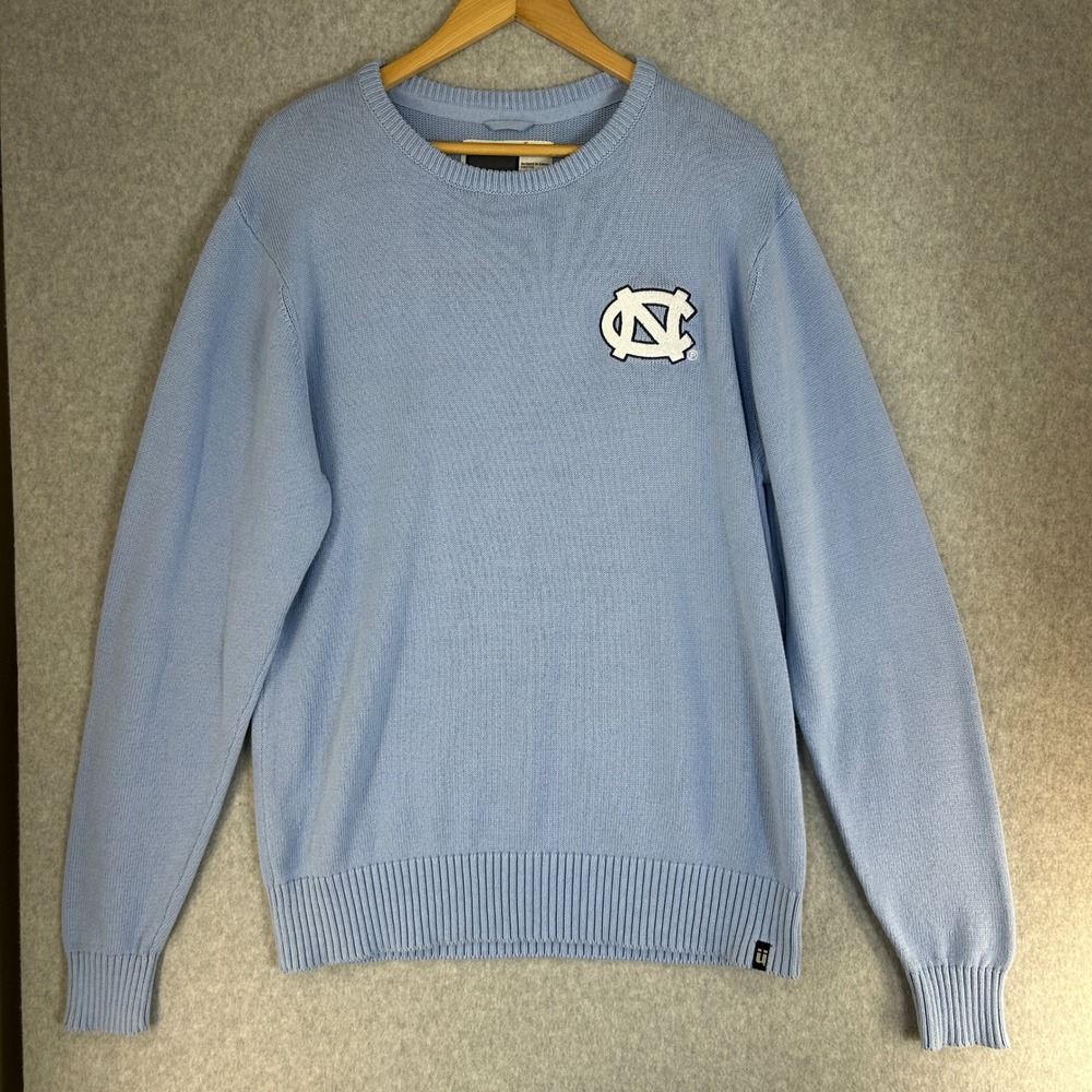 UNC North Carolina Tar Heels Crewneck Sweater Blue Cotton Knit Bruzer Mens Large